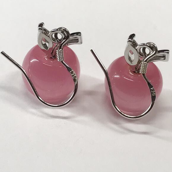 Cute 925 Sterling Silver Pink Cats Eye Apple Drop Dangle Earrings Teacher Gift - Picture 8 of 10